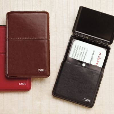 pop-up leather card case - brown