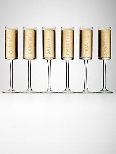 set of 6 cheers champagne flutes