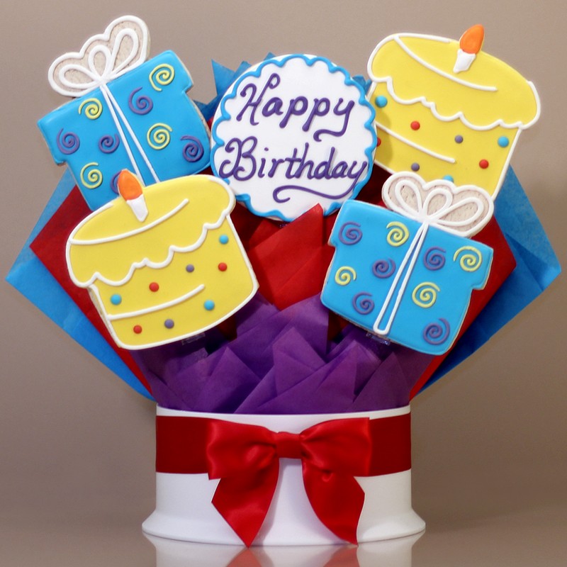 Happy Birthday Surprise Cookie Bouquet - 5 Piece