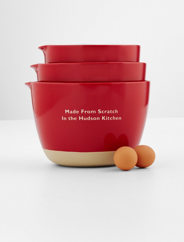 red stoneware mixing bowl set