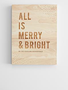 all is merry + bright wooden wall art