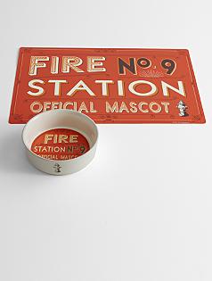 ore fire station dog bowl + placemat