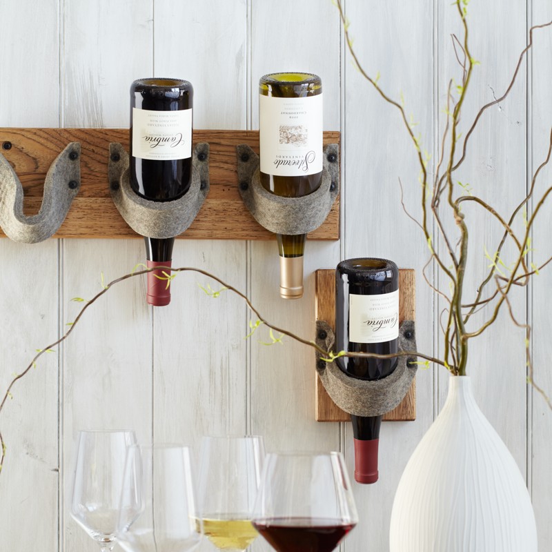 triple bottle felt wine rack