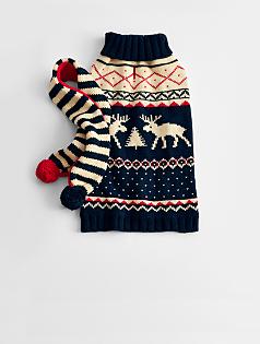 moose fair isle dog sweater + scarf set