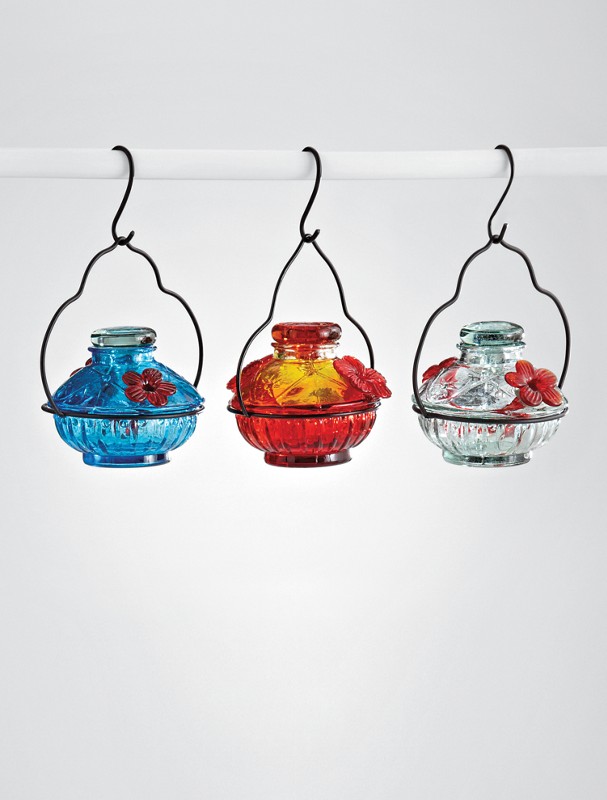 recycled glass hummingbird feeder