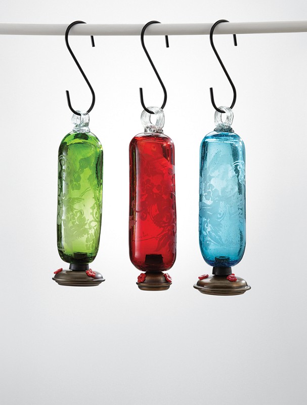 floral vine etched hummingbird feeder 