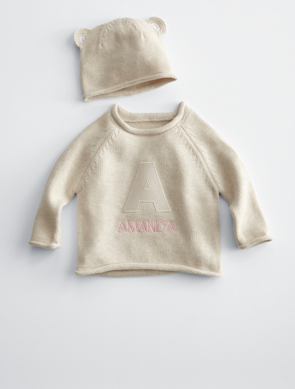 personalized knit baby sweater + hat