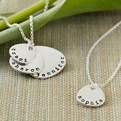hand-stamped mother + children necklace