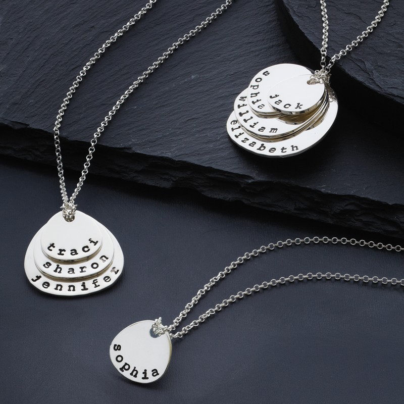 hand-stamped mother + children necklace