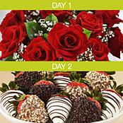 One Dozen Red Roses with 12 Gourmet Dipped Strawberries