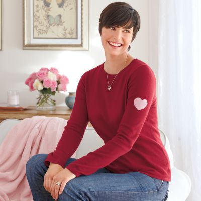 silk and cashmere heart on a sleeve sweater