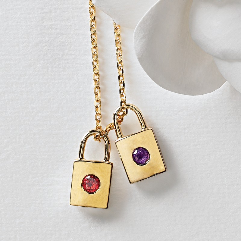 couple's padlock birthstone necklace 