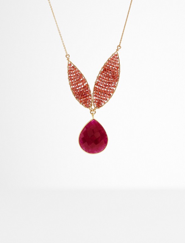mabel chong gold fill garnet leaf necklace