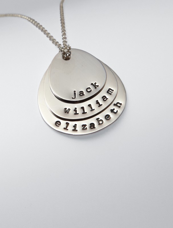 hand-stamped mother + children necklace