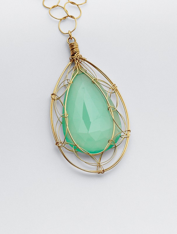 large chalcedony tear shaped pendant