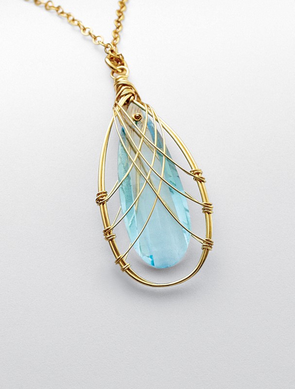 blue topaz long drop pendant