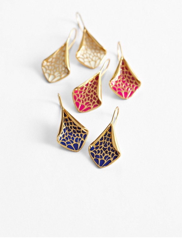 enamel diamond shaped drop earrings