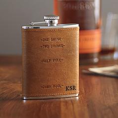 personalizable leather wrapped flask