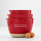 red stoneware mixing bowl set