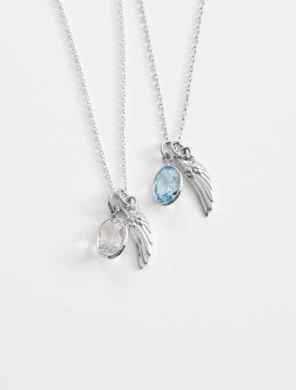 angels & emeralds mini angel wing necklace  with stone