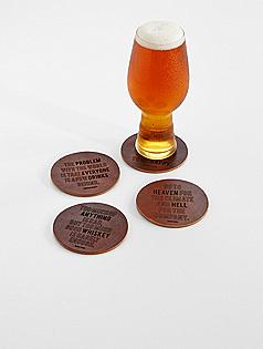 alcohol quotes leather coaster set