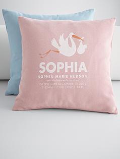 personalized stork announcement throw pillow cover