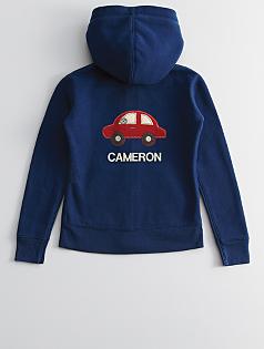 kid's hoodie + red car patch
