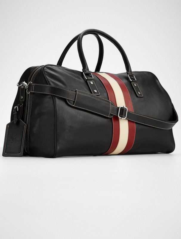 black leather weekender bag