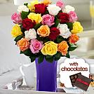 24 Long Stemmed Rainbow Mother's Day Roses with Chocolates
