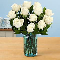 One Dozen Long Stemmed White Roses