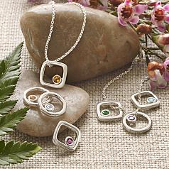 square + circle birthstone pendant