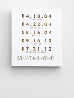 personalized couple's key dates wooden wall art