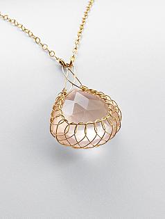 rose quartz wire cradle necklace